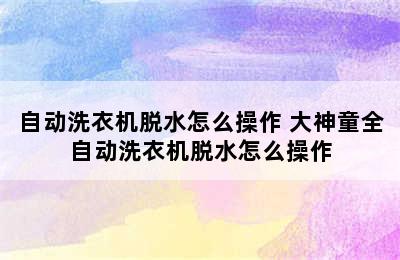 自动洗衣机脱水怎么操作 大神童全自动洗衣机脱水怎么操作